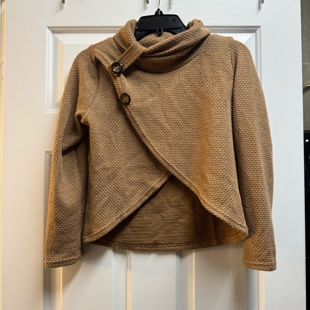 Women's Asymmetrical Knit Button Crop Top Sweater - Tan